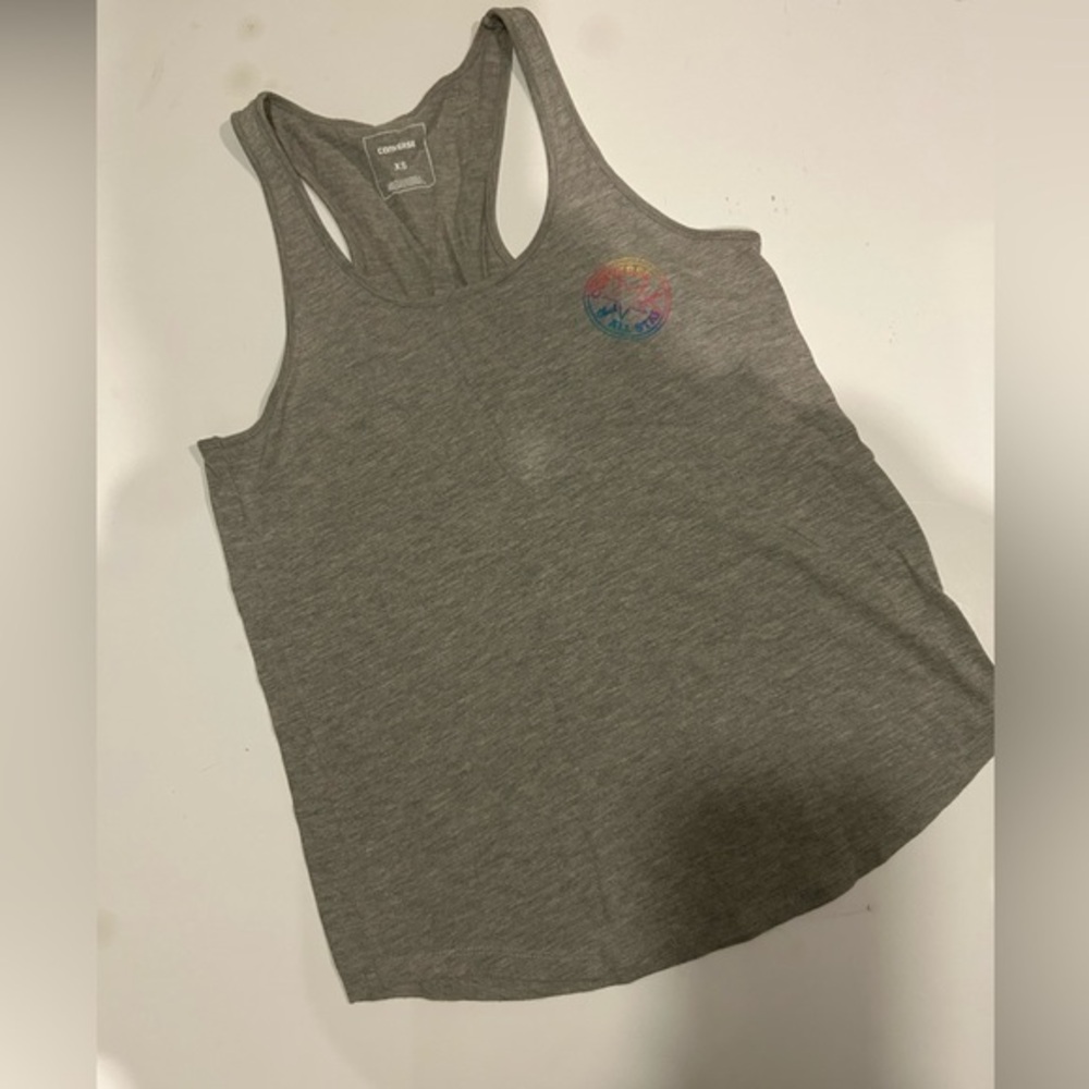 CONVERSE ALL STAR GRAY RACERBACK TANK TOP WITH RAINBOW LOGO SIZE EXTRA SMALL